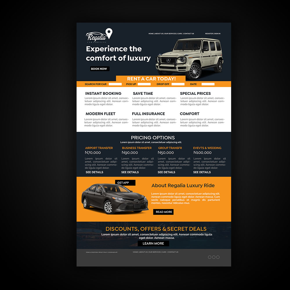 Landing page of a car rental service